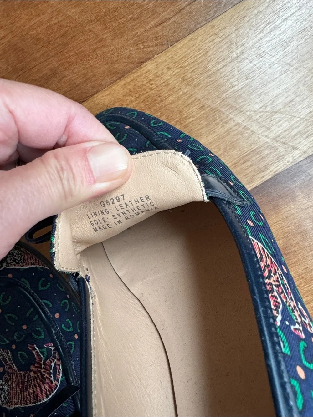 J. Crew Navy Loafers with Tiger Print and Green Accents